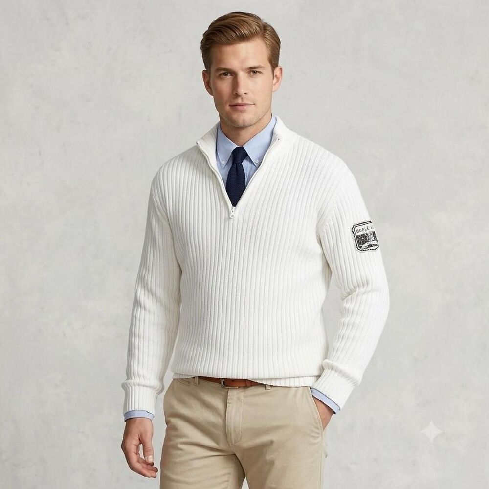 UNISEX Vintage Bugle Boy Sweater Size 2X Academia Preppy Cream Collegiate